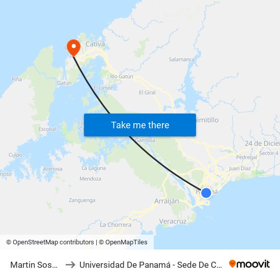 Martin Sosa-R to Universidad De Panamá - Sede De Colón map