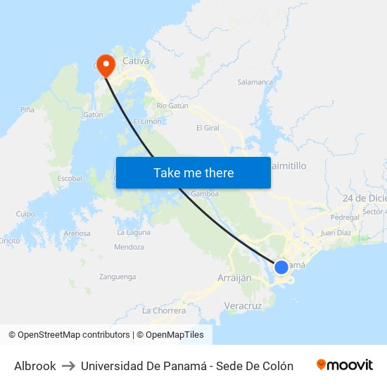 Albrook to Universidad De Panamá - Sede De Colón map