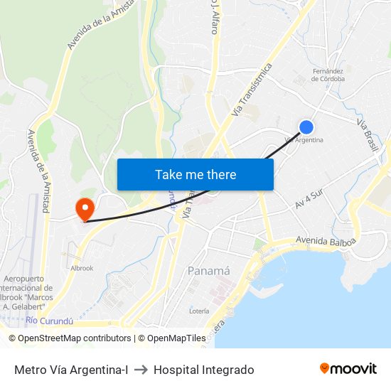 Metro Vía Argentina-I to Hospital Integrado map