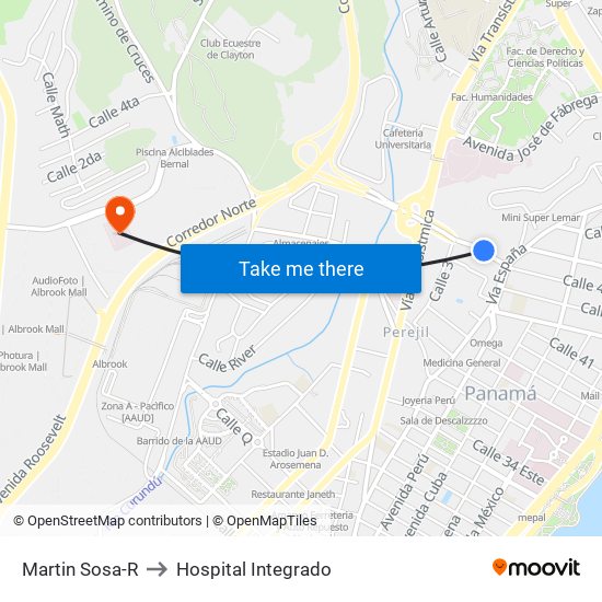 Martin Sosa-R to Hospital Integrado map