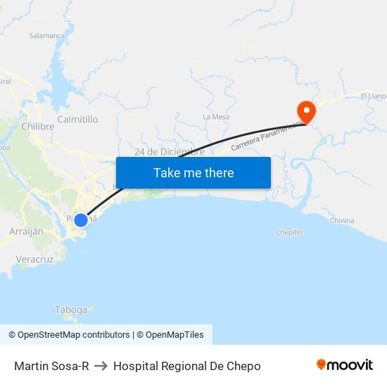 Martin Sosa-R to Hospital Regional De Chepo map