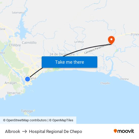 Albrook to Hospital Regional De Chepo map