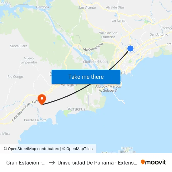Gran Estación - Bahía A to Universidad De Panamá - Extensión De Arraiján map