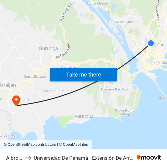 Albrook to Universidad De Panamá - Extensión De Arraiján map