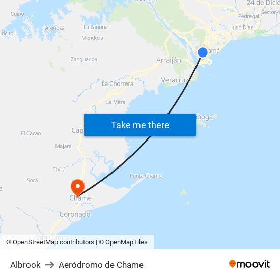 Albrook to Aeródromo de Chame map