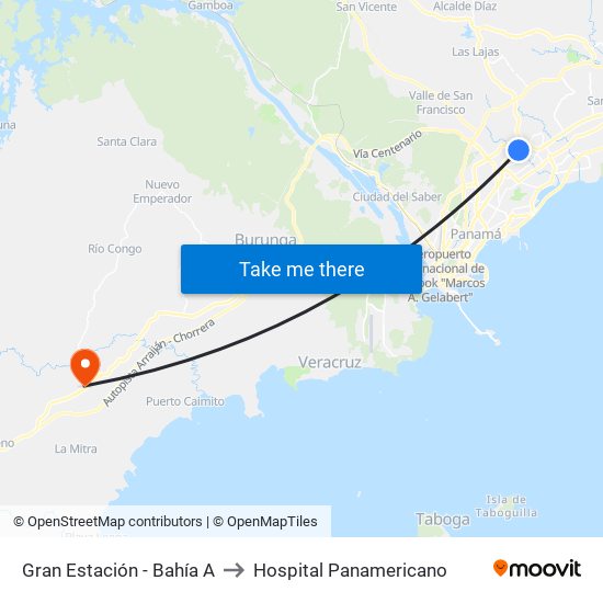 Gran Estación - Bahía A to Hospital Panamericano map