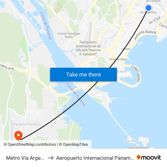 Metro Vía Argentina-I to Aeropuerto Internacional Panamá Pacífico map