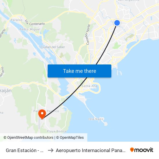 Gran Estación - Bahía A to Aeropuerto Internacional Panamá Pacífico map