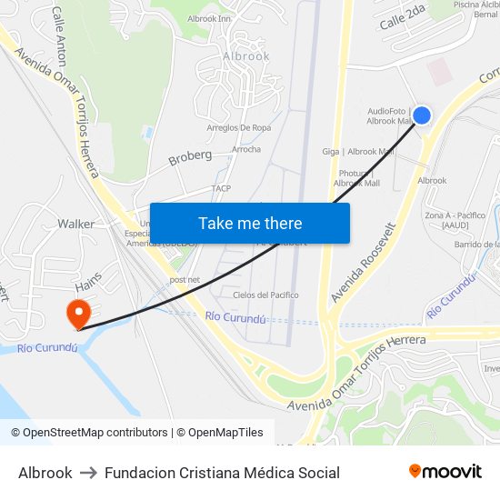 Albrook to Fundacion Cristiana Médica Social map