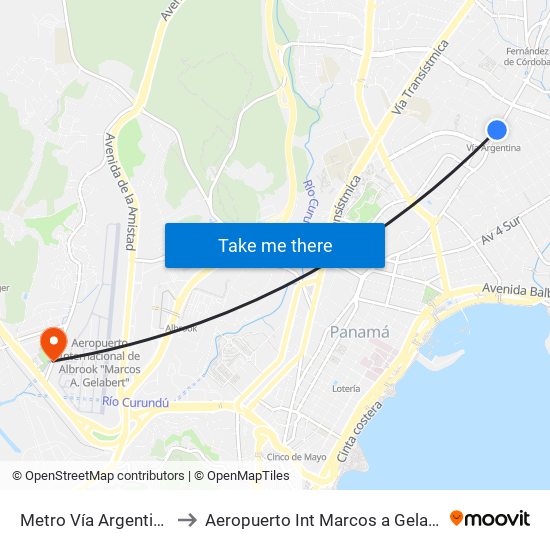 Metro Vía Argentina-I to Aeropuerto Int Marcos a Gelabert map