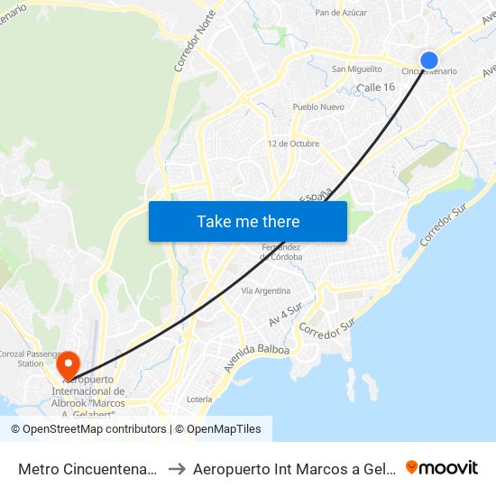 Metro Cincuentenario-R to Aeropuerto Int Marcos a Gelabert map