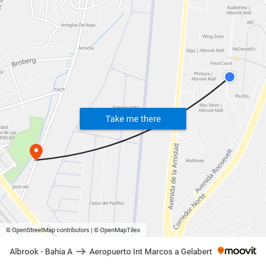 Albrook - Bahía A to Aeropuerto Int Marcos a Gelabert map