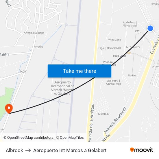 Albrook to Aeropuerto Int Marcos a Gelabert map