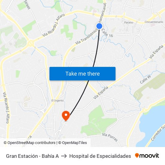 Gran Estación - Bahía A to Hospital de Especialidades map