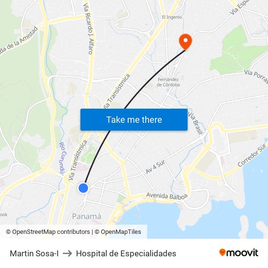 Martin Sosa-I to Hospital de Especialidades map