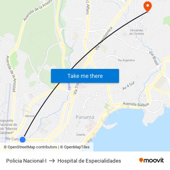 Policia Nacional-I to Hospital de Especialidades map