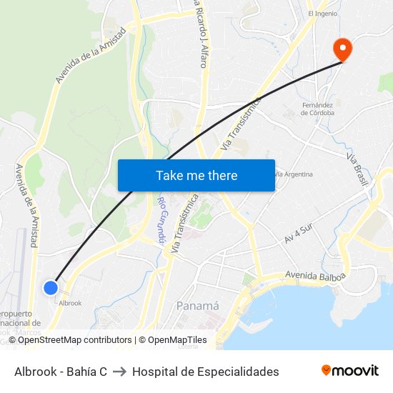 Albrook - Bahía C to Hospital de Especialidades map