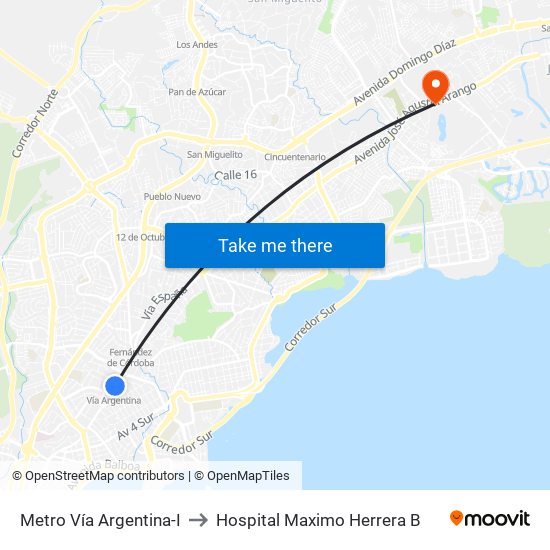 Metro Vía Argentina-I to Hospital Maximo Herrera B map