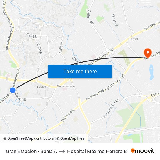 Gran Estación - Bahía A to Hospital Maximo Herrera B map