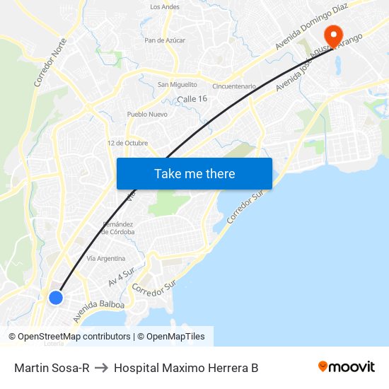 Martin Sosa-R to Hospital Maximo Herrera B map