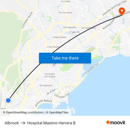 Albrook to Hospital Maximo Herrera B map