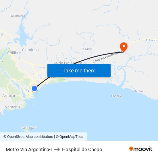 Metro Vía Argentina-I to Hospital de Chepo map
