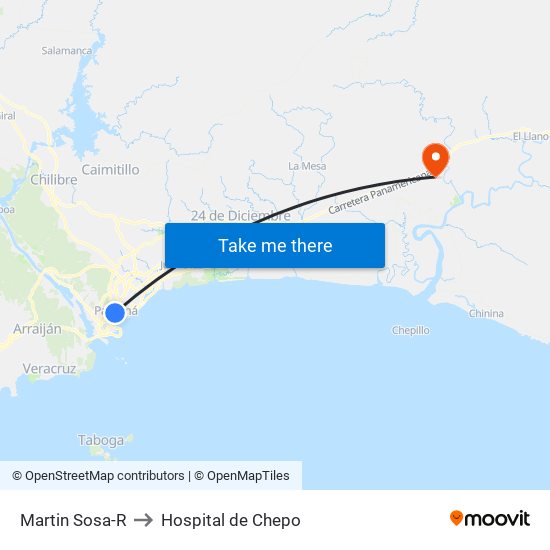 Martin Sosa-R to Hospital de Chepo map