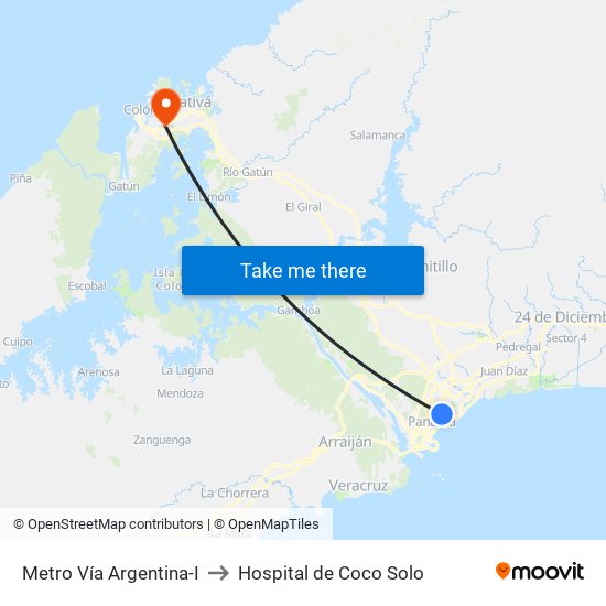 Metro Vía Argentina-I to Hospital de Coco Solo map