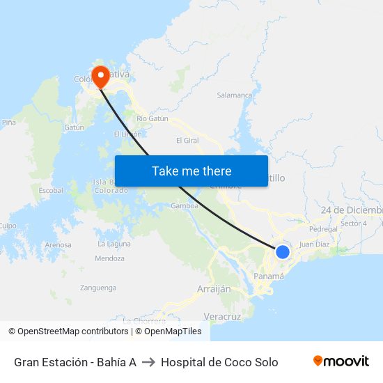 Gran Estación - Bahía A to Hospital de Coco Solo map