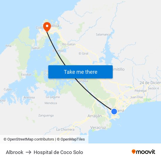 Albrook to Hospital de Coco Solo map