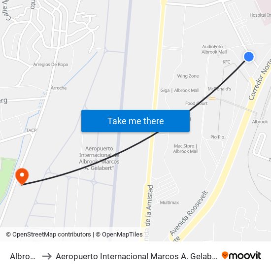 Albrook to Aeropuerto Internacional Marcos A. Gelabert map