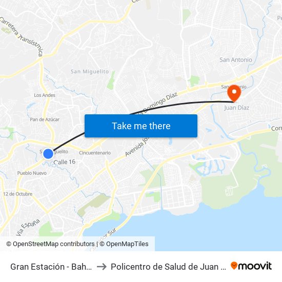 Gran Estación - Bahía A to Policentro de Salud de Juan Díaz map