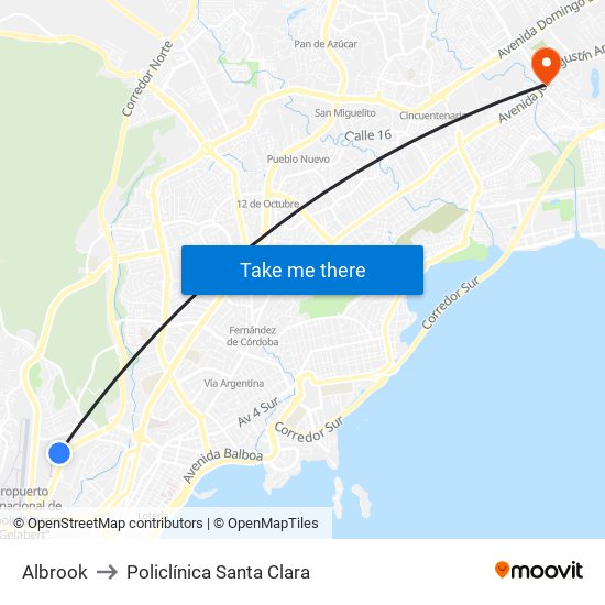 Albrook to Policlínica Santa Clara map