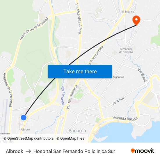 Albrook to Hospital San Fernando Policlinica Sur map