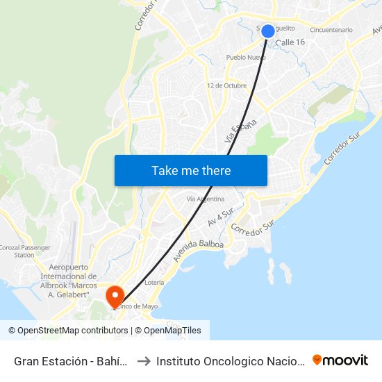 Gran Estación - Bahía A to Instituto Oncologico Nacional map