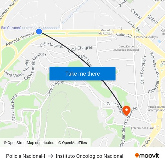 Policia Nacional-I to Instituto Oncologico Nacional map