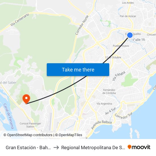 Gran Estación - Bahía A to Regional Metropolitana De Salud map