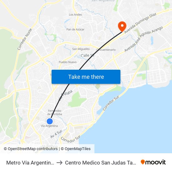 Metro Vía Argentina-I to Centro Medico San Judas Tadeo map