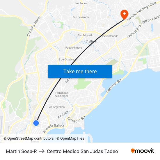 Martin Sosa-R to Centro Medico San Judas Tadeo map