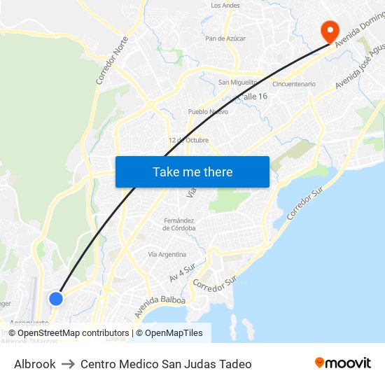 Albrook to Centro Medico San Judas Tadeo map