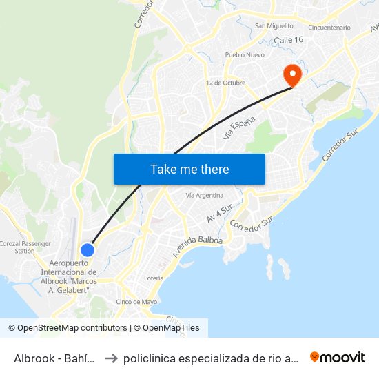 Albrook - Bahía A to policlinica especializada de rio abajo map