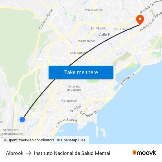 Albrook to Instituto Nacional de Salud Mental map