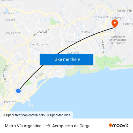 Metro Vía Argentina-I to Aeropuerto de Carga map