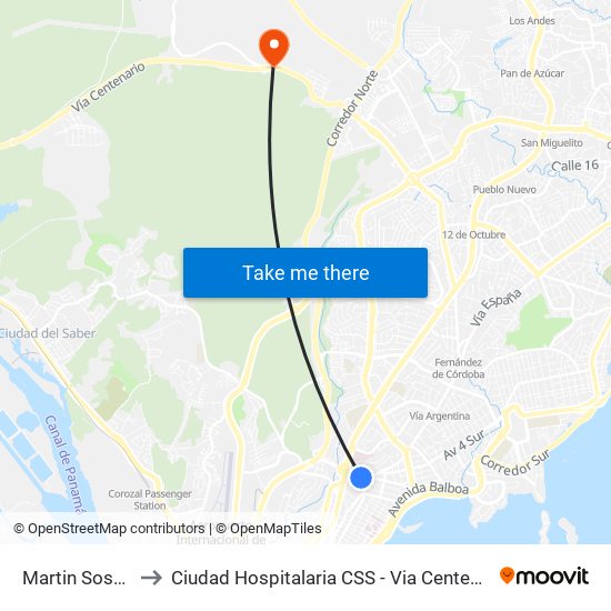 Martin Sosa-R to Ciudad Hospitalaria CSS - Via Centenario map