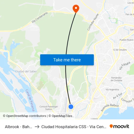 Albrook - Bahía G to Ciudad Hospitalaria CSS - Via Centenario map