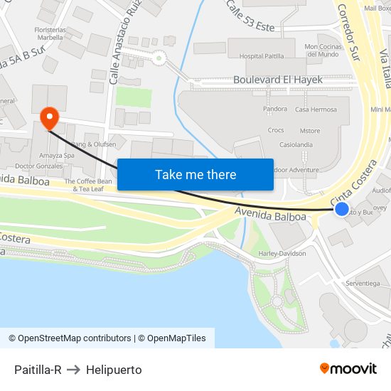 Paitilla-R to Helipuerto map