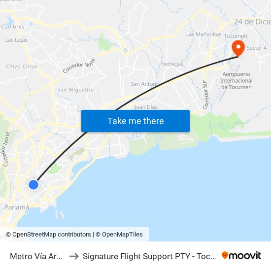 Metro Vía Argentina-I to Signature Flight Support PTY - Tocumen Int'l Airport map