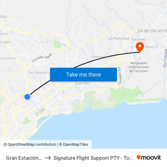 Gran Estación - Bahía A to Signature Flight Support PTY - Tocumen Int'l Airport map