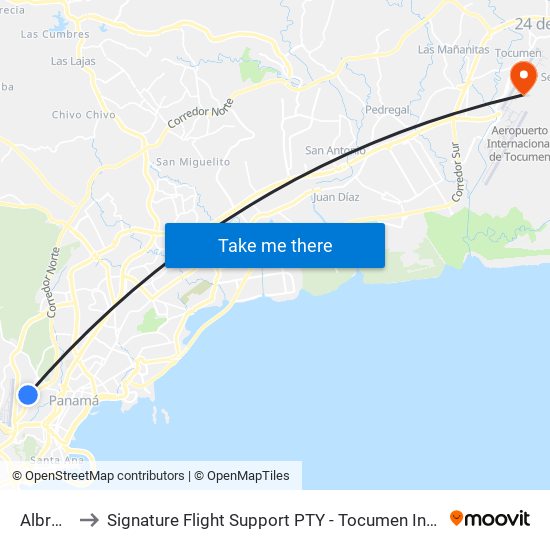 Albrook to Signature Flight Support PTY - Tocumen Int'l Airport map