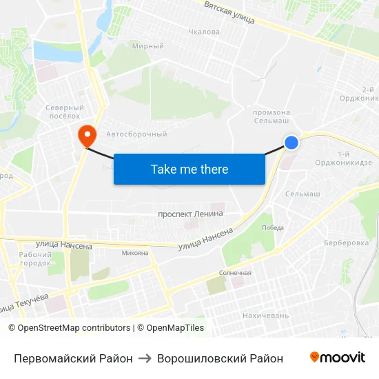 Первомайский Район to Ворошиловский Район map